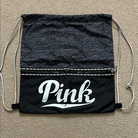 Victorias Secret Pink Waterproof Black Drawstring Bag - Picture 1 of 6
